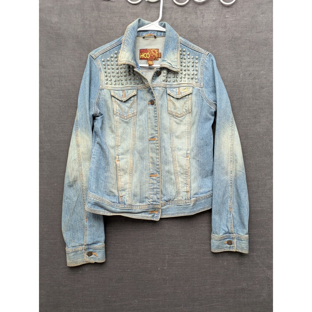 HCO Surf Company Denim Studded Jean Jacket Blue Stretch Y2K Juniors Size L